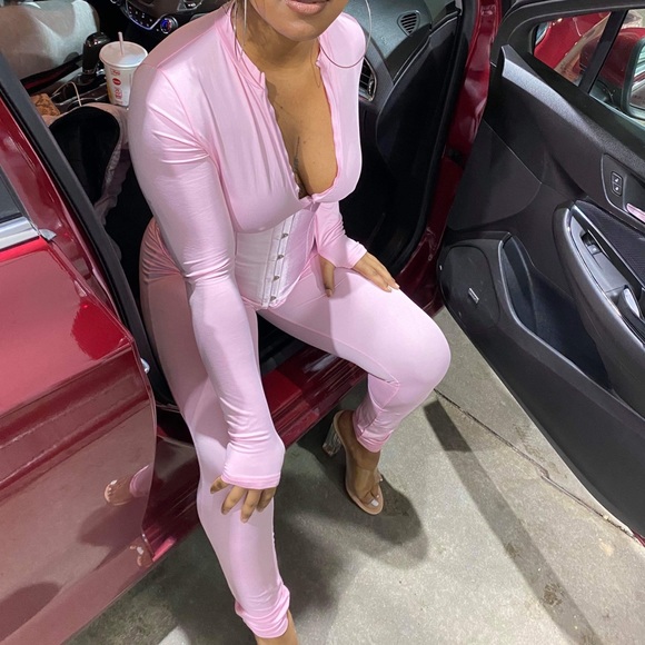 Pink jumpsuit with corset
